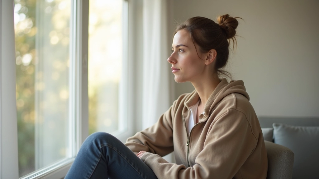 Person sitzt nachdenklich am Fenster, inspirierendes Umfeld mit natürlichem Licht